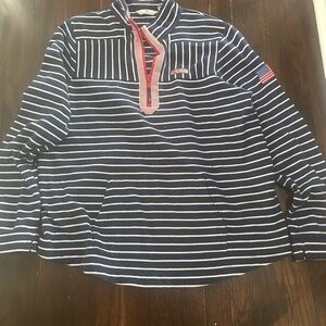 Vineyard Vines Striped Navy Pullover with American Flag Patch- large
